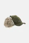 And Wander Faux Fur Ear Flaps Logo Hat In Green