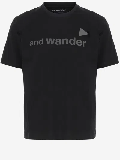 And Wander Cotton T Shirt With Lettering Logo In Black