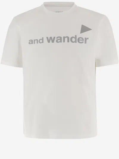 And Wander Cotton T Shirt With Lettering Logo In White