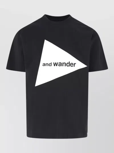 And Wander Crew Neck Graphic Print Short Sleeve Top In Black