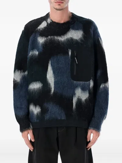 And Wander Mix Shaggy Knit Hoodie In Wool-mohair Blend In Black