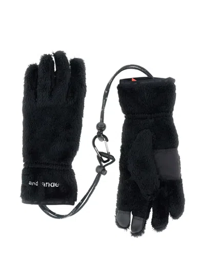 And Wander Embroidered Logo Fleece Gloves In Black