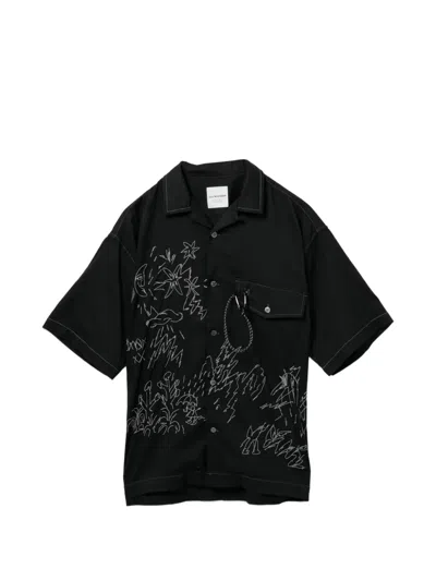 And Wander Embroidery Short Sleeve Shirt In Black