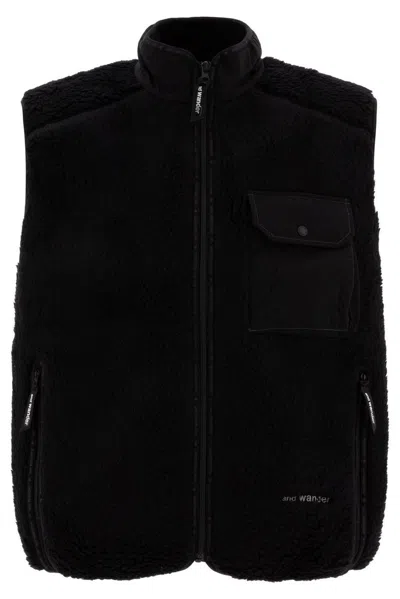 And Wander Black Wool Boa Vest