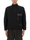 And Wander High-collared Fleece Pullover With Textured Finish In Black