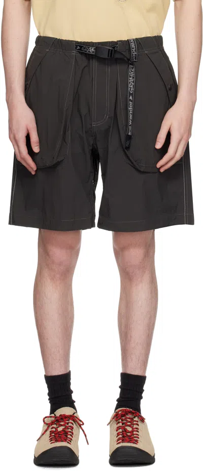 And Wander Gray Gramicci Edition Brushed Nylon Shorts In Charcoal