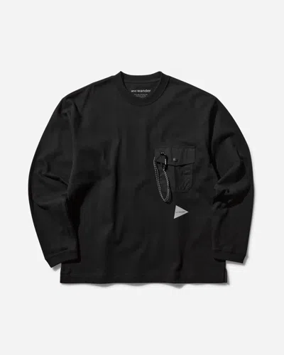 And Wander Heavy Cotton Pocket Longsleeve T-shirt Black In White