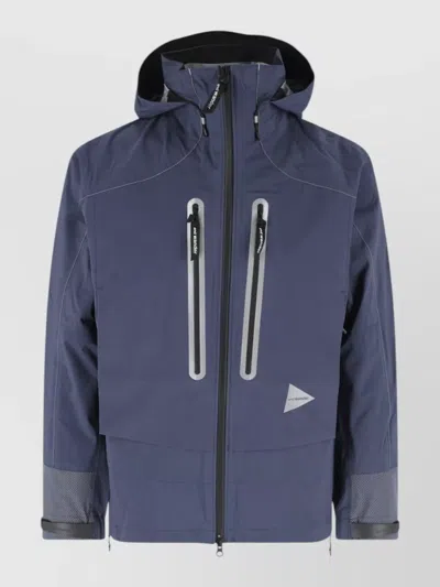 And Wander Hooded Coat Straight Cut Adjustable Cuffs Reflective In Blue