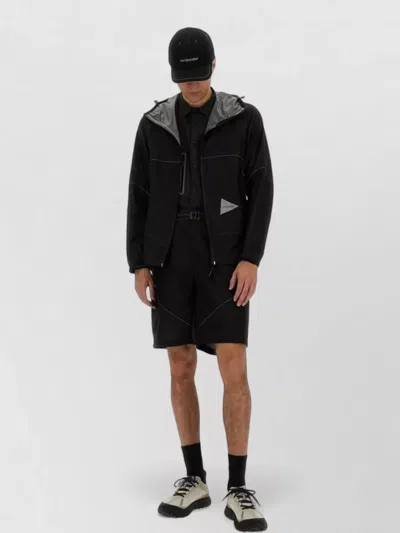And Wander Hooded Three Layer Jacket Long Sleeves Pockets In Black