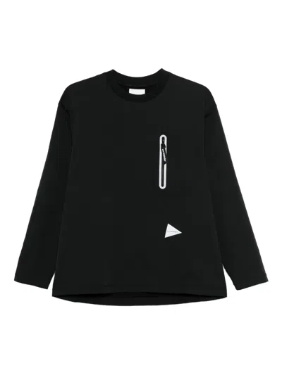 And Wander Hybrid Warm Zip-pocket Long-sleeved T-shirt In Black