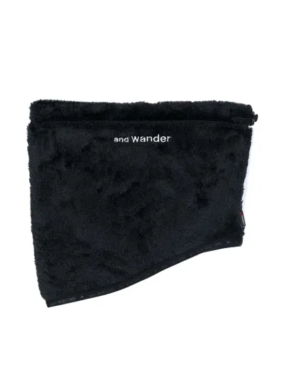 And Wander Logo-embroidered Fleece Neck Warmer In Black