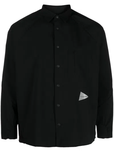 AND WANDER LOGO-PATCH SPREAD-COLLAR SHIRT
