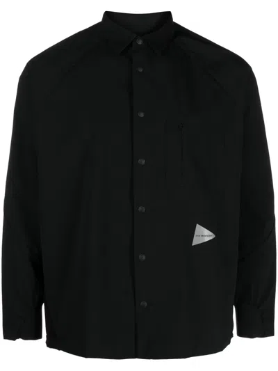 And Wander Black Band Collar Shirt In 010 Black