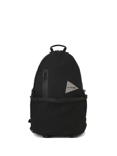 And Wander Logo Print Backpack In Black