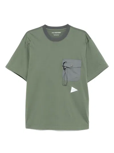 And Wander Logo-print T-shirt In Green