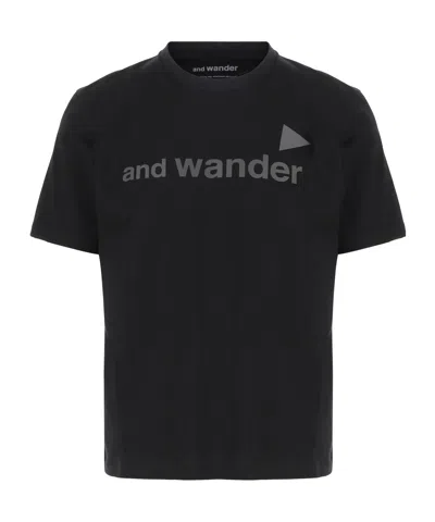 And Wander Logo Print T-shirt In Black