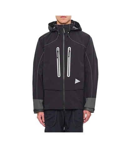 And Wander Logo Printed Hooded Jacket In Black