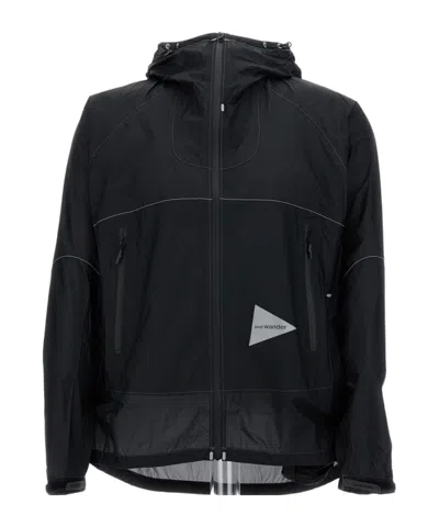 And Wander Logo Printed Hooded Jacket In Black