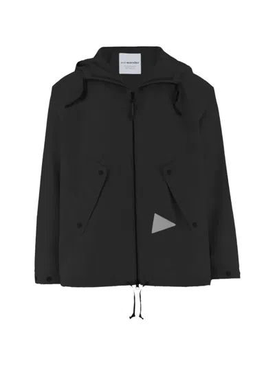 And Wander Logo-detail Hooded Jacket In Black