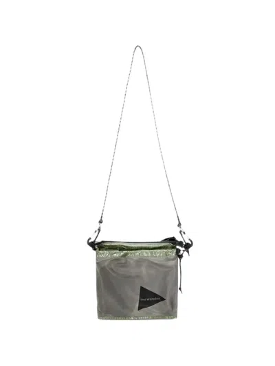 And Wander Logo-patch Drawstring Shoulder Bag In Gray