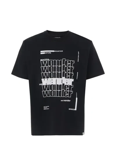 And Wander Logo-print Cotton-blend T-shirt In Black