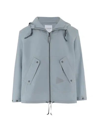 And Wander Logo-print Hooded Jacket In Blue