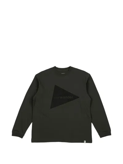 And Wander Logo-print Long-sleeves T-shirt In Green