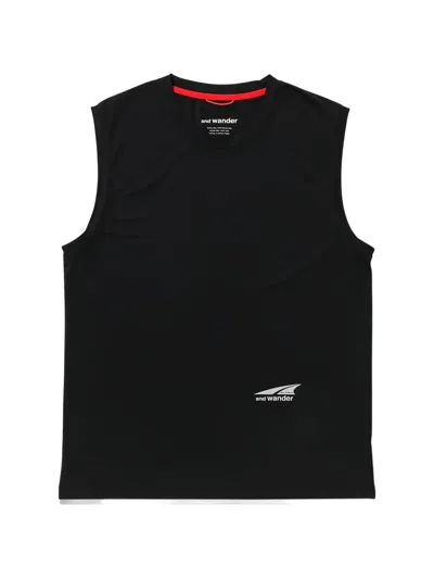 And Wander Logo-print Sleeveless T-shirt In Black