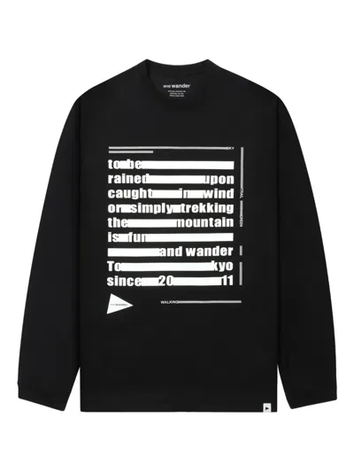 And Wander Long-sleeve Graphic Sweatshirt In Black