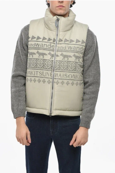 And Wander Maison Kitsune' Sleeveless Patterned Padded Jacket In Neutral