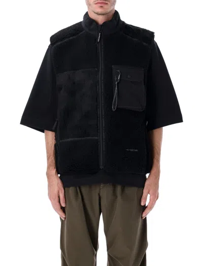 And Wander Men Black Textured Sleeveless Jacket