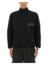 And Wander High-collared Fleece Pullover With Textured Finish In Black