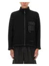 And Wander Textured Plush Black Casual Jacket With Stand Collar In Black