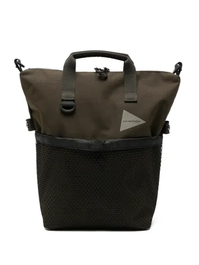 And Wander Mesh-panelled Zip-pocket Shoulder Bag In Brown