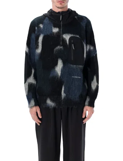 AND WANDER AND WANDER MIX SHAGGY KNIT HOODIE IN WOOL-MOHAIR BLEND