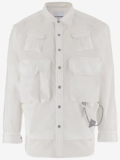 And Wander Mixed Cotton Shirt With Multiple Pockets In White