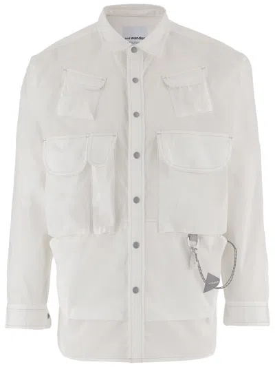 And Wander Mixed-cotton Shirt With Utility Patch Pockets In Neutral