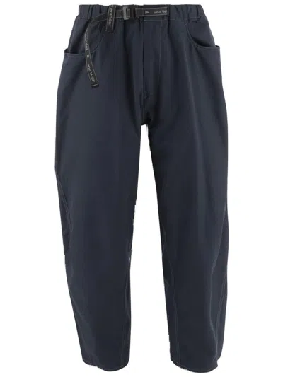 And Wander Navy Relaxed-fit Trousers With Adjustable Belt In Blue