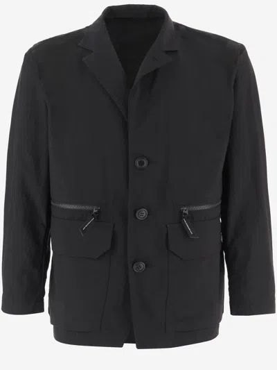 And Wander Nylon Jacket With Zippered Pockets And Layered Collar In Black