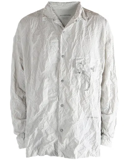 And Wander Nylon Shirt With Ruffled Texture And Classic Collar In White