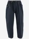 And Wander Navy Relaxed-fit Trousers With Adjustable Belt