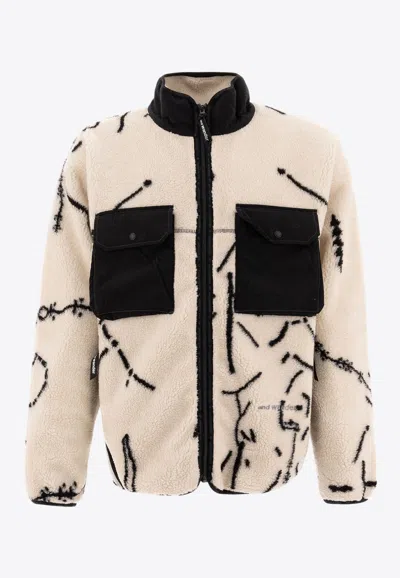 And Wander Patterned Fleece Zip-up Jacket In White