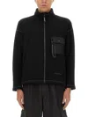And Wander Textured Plush Black Casual Jacket With Stand Collar