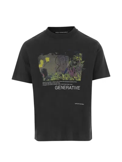And Wander Print Short-sleeve T-shirt In Black