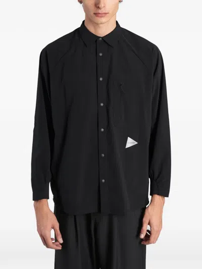 And Wander Raglan-sleeve Press-stud Shirt In Black