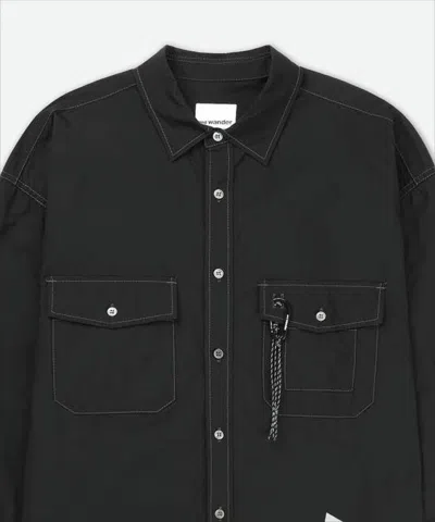 And Wander Structured Black Denim Shirt With Classic Collar And Flap Pockets