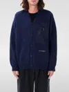 And Wander Logo-embroidered Cardigan In Blau