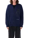 And Wander Logo-embroidered Cardigan In Blue