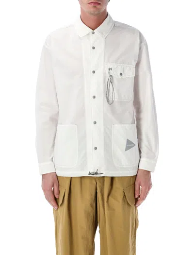 And Wander Technical Cotton Long Shirt Jacket In White