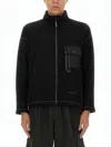 And Wander Textured Plush Black Casual Jacket With Stand Collar In Black
